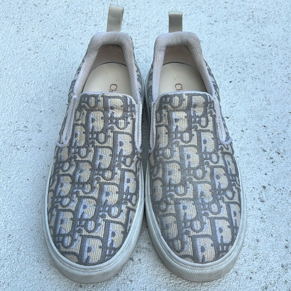 Authentic Women’s Christian Dior Oblique Jacquard Canvas Slip On Sneakers 37.5
